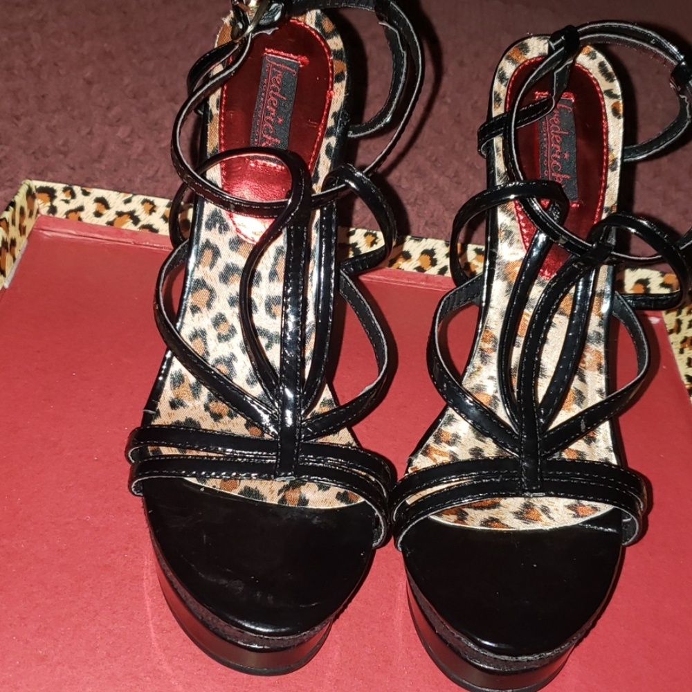 Black Caged Heels with Lepord print